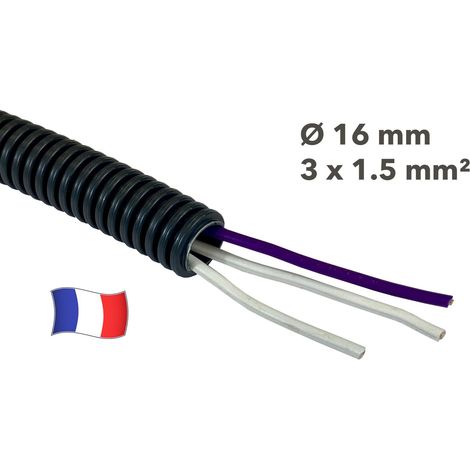 Gaine électrique préfilée 5 mètres diam 16 avec 3 fils Violet, Ivoire, Ivoire 1.5 mm² - PREFA ELEC (1/2)