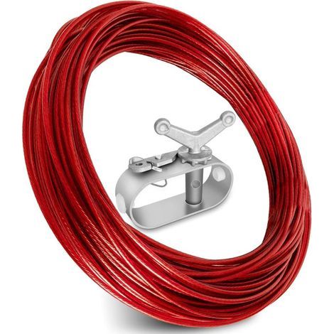 Kit câble et treuil – 1 treuil + 30 mètres de câble en acier plastifié rouge pour la protection hivernale des piscines souterraines. (1/5)
