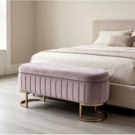 Banc de lit 130 cm avec rangement, banquette rembourrée multifonction pour chambre et entrée - rose (1/5)