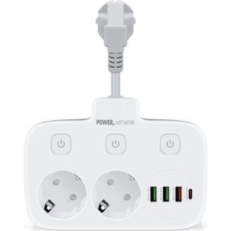 Pair Double prise murale avec interrupteur, ports USB-C et USB-A, charge rapide QC 3.0, pour le bureau et la maison, gris-blanc