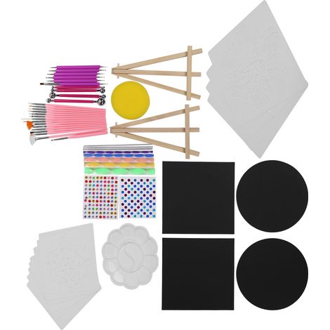 Kit de 55 outils pour mandala à points, comprenant un stylo à bille, une palette et une palette. Idéal pour la peinture sur galets. (1/5)
