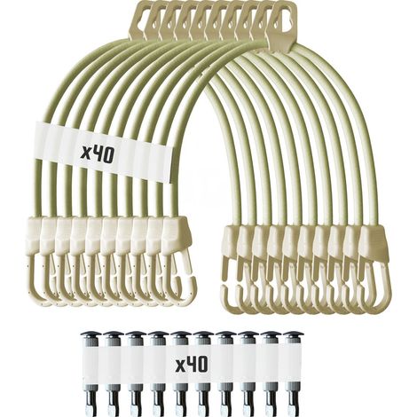 Pack de 40 Cuerdas elásticas Piscina Marfil 8mm doble gancho + 40 Cáncamos retráctiles 12mm - Fijación lona piscina TECPLAST PAP4