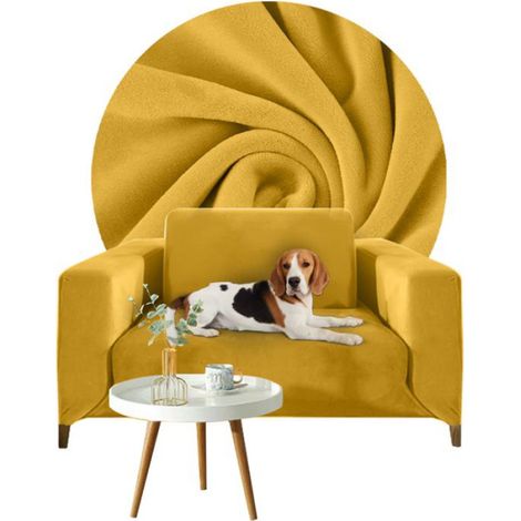 Housse De Canapé - Velours - 1 Place - 90 À 140 Cm - Miel (1/5)