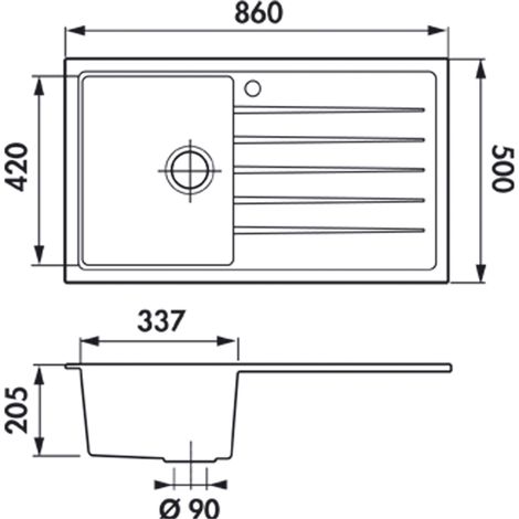 Waschbecken ANCOLINE – 1 Becken und 1 Abtropfblech – 860x500mm Metallischer Granit