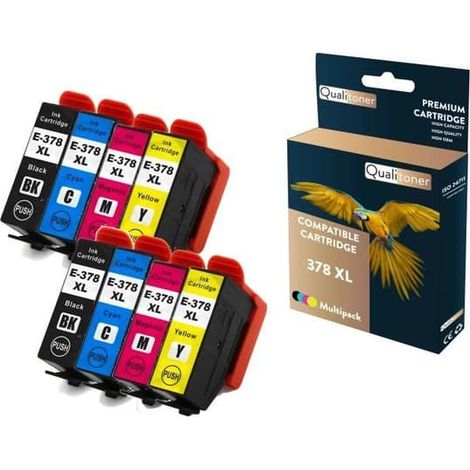 QUALITONER - 8 toners compatibles pour EPSON 378 XL 378XL Noir (x2) + Cyan (x2) + Magenta (x2) + Jaune (x2) (Ekorr) pour Epson (1/4)
