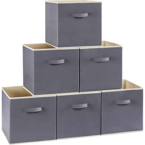 Lot de 6, Boîtes de Rangement Pliables, en Tissu Non-tissé, 30 x 30 x 30 cm, avec Poignées, Panier (1/5)