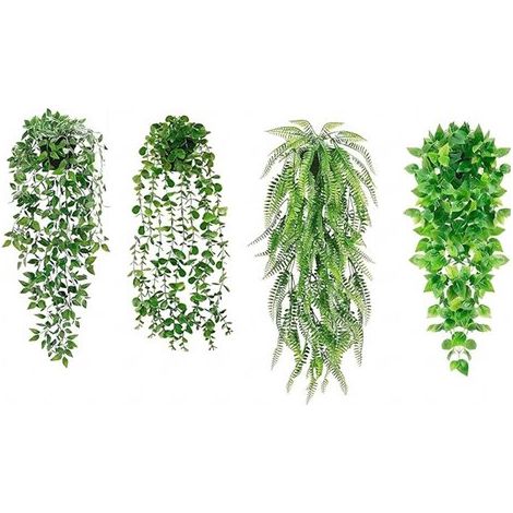 4 plantes artificielles suspendues avec pots pour la maison, la chambre, une étagère murale, la salle de bain, le bureau, la décoration intérieure/extérieure, Style 2 (1/5)