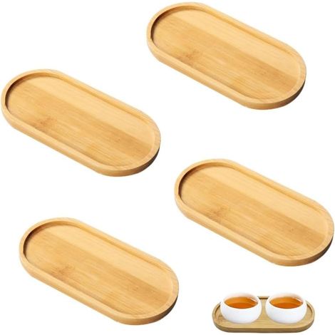 Lot de 4 Plateaux, Bambou, Ovale,, Bois, Naturel, Thé, Café (1/5)