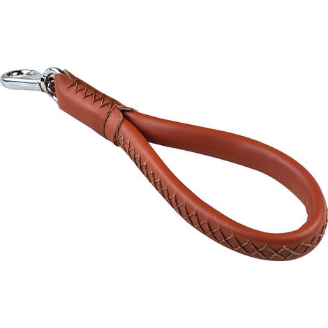 Laisse courte pour chien en cuir marron avec crochet robuste pour l'entraînement à la marche (1/4)