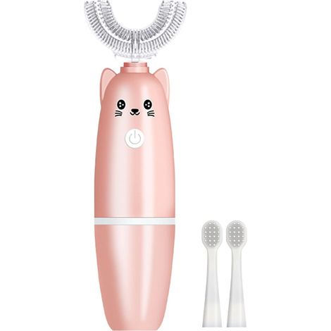 Brosse à dents électrique ultrasonique pour enfants, jolie brosse à dents ultrasonique en forme de U, nettoyage en profondeur, motif dessin animé pour bébé, rechargeable sans fil, brosse à dents autom (1/5)