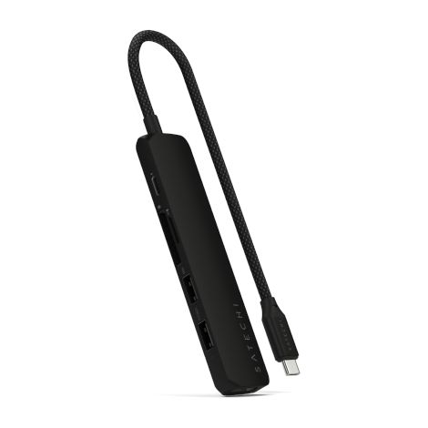 Adattatore multiporta sottile Satechi 6 in 1 USB-C - adattatore in alluminio per dispositivi mobili USB-C (USB-C, 2x USB-A, HDMI 4K, lettore di schede micro/SD) (nero) (1/3)