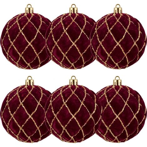 6 Palline per Albero di Natale 8 cm Velluto Bordeaux con Decorazioni oro Palla sfera natalizia bordo' addobbi ghirlande Eleganti e particolari arredo casa e locali commerciali (1/5)