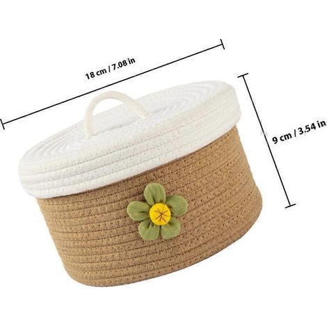 Panier décoratif avec couvercle, panier de rangement pour jouets, rond, en corde de coton, 18 x 18 x 9 cm, lot de 1 (1/4)