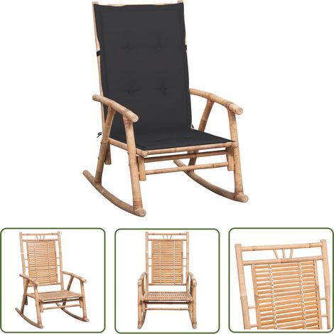 The Living Store Chaise à bascule avec coussin Bambou - Chaise À Bascule - Chaise De Jardin - Mobilier De Jardin - Fauteuil En Bambou - Chaise Relaxante (1/5)