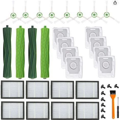 Accessoires pour iRobot Roomba i7/i7+/i3/i8 et Braava E5/E6 – Kit complet incluant brosses latérales, brosses principales, filtres et sacs à poussière de rechange (1/4)