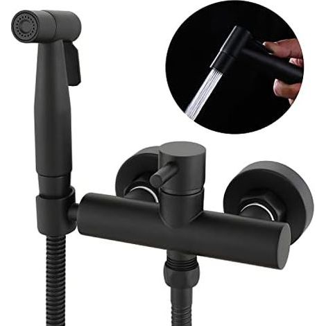 Kit de douchette pour toilettes musulmanes - Noir mat - Avec mitigeur chaud et froid - Fixation murale (1/5)