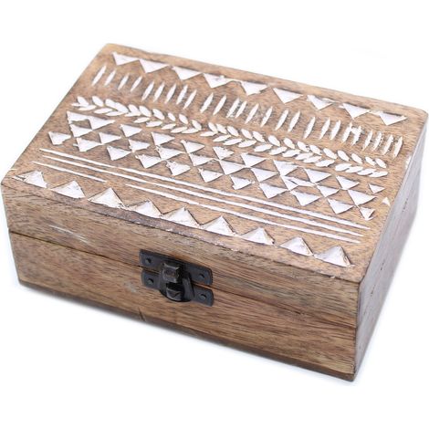 Boîte en bois lavé blanc - Design aztèque 6x4- Vendu par 1 (1/4)