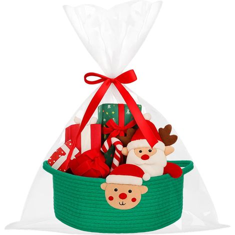 Kleiner geflochtener Korb mit Henkeln und Bändern, Geschenkbox, Baumwolle, Kinderzimmer.
