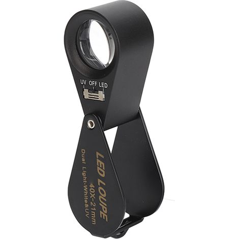 Loupe de bijouterie pliable 40x, lentille de 21 mm, avec lumière UV LED pour inspection et bricolage