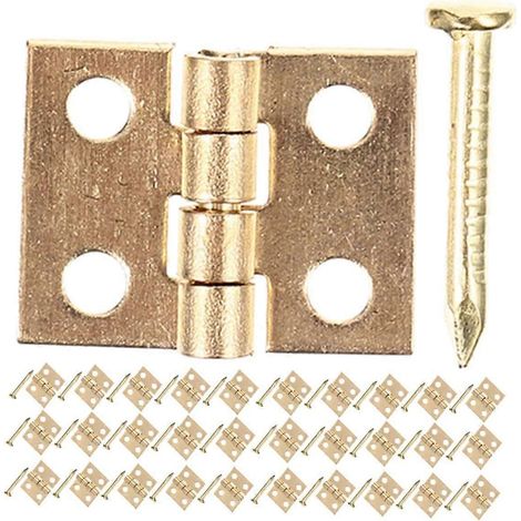 Lot de 50 charnières à paumelle en laiton avec vis pour mini-boîte à bijoux (pour armoire) (1/4)