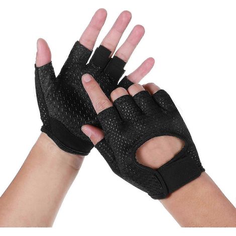 Gants d'exercice 25-26, gants de musculation et de respiration noirs pour femmes, demi-doigts (1/4)