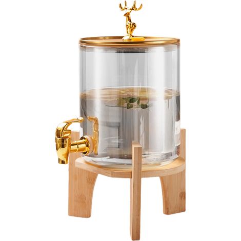 Carafe à eau 3,6L avec robinet Couvercle hermétique cerf Ambre bambou Compatible réfrigérateur Anti-odeurs Grande capacité (1/5)