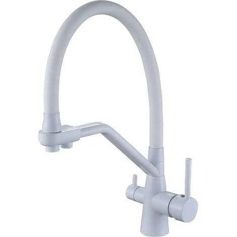 Robinet de cuisine moderne en cuivre (blanc mat) avec système de purification d'eau potable, douchette extractible, eau pure chaude et froide. (1/5)