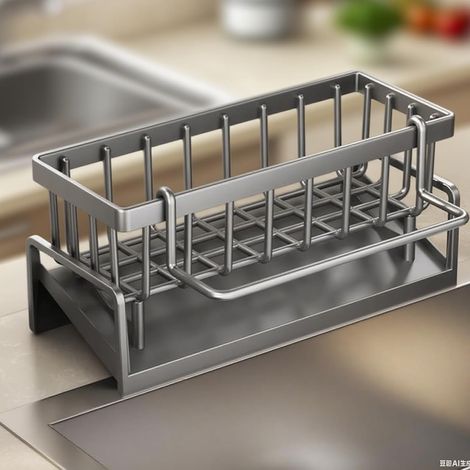 Étagère de rangement murale pour cuisine avec une tablette intégrée au-dessus de l'évier pour ranger les condiments, grise. (1/5)