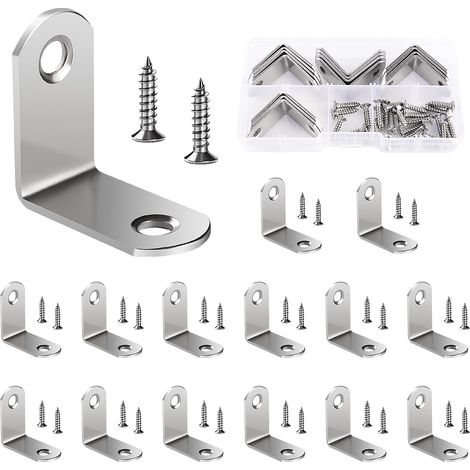 15 Pièces 30x30x16x2 mm Acier Inoxydable 90 Degrés en Forme de L Support, Support de Coin Équerre, Équerres de Fixation, Support Angle Droit, avec 30 Pièces Vis, pour Bois Meubles Placard (1/5)