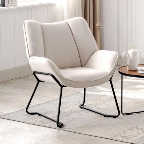 Loungesessel Beige Leinen mit Metallbeinen, gepolsterter Relaxsessel für Wohnzimmer (1/5)