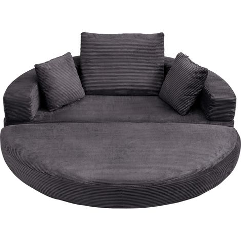 Canapé Lit Convertible Sans Armatures 173x176 cm-Sofa Modulable Ovale en Velours Côtelé, Couchage Confortable avec Coussins-Noir (1/5)