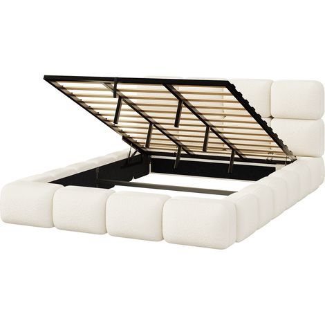 Doppelbett 180x200 cm mit hydraulischem Stauraum, Kopfteil, weißer Bouclé MODENUIT (1/5)