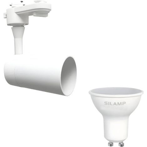 Kit Spot LED sur rail Monophasé Blanc + Ampoule LED GU10 8W - Bl (1/5)