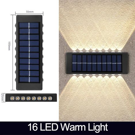 (16 LED à lumière chaude) Applique murale solaire LED étanche pour extérieur, éclairage vers le haut et vers le bas, lampe solaire décorative pour jardin, clôture ou cour, lumière du soleil (1/5)