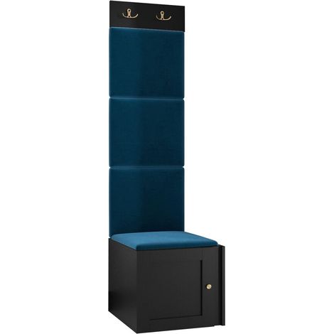 Meuble d'entrée Hartford 378, Noir, 186x42x46cm, Stratifié, Tissu, MDF, Murale, À poser (1/5)