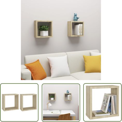 The Living Store Étagères cube murales 2 pcs chêne sonoma 30x15x30 cm - Etagere Murale - Étagères Cubes - Rangement Mural - Décoration Murale - Meuble Salle À Manger (1/5)