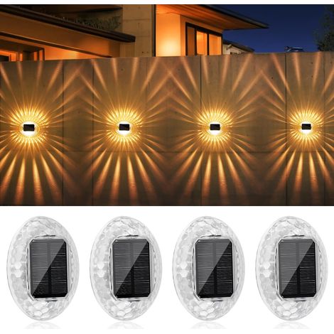 Applique Murale Solaire Exterieur, Lampe Solaire d’Extérieur Blanc Chaud 360, Lampe de Clôture de Jardin Étanche IP44 pour Clôture Jardin Lot de 4 (1/5)