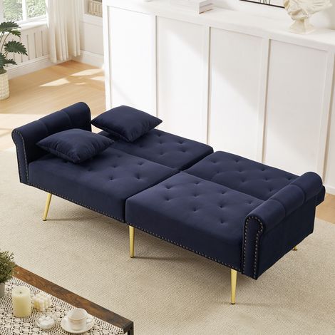 REDOM Canapé 2 places 147x85x41 cm Dossier double réglable 3 positions Tissu velours Mousse haute densité Bleu antique (1/5)