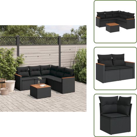 Salon de jardin 6 pcs avec coussins noir résine tressée - Ensemble Salon De Jardin - Mobilier Extérieur - Jardin Design - Chaise Lounge - Table Basse (1/5)