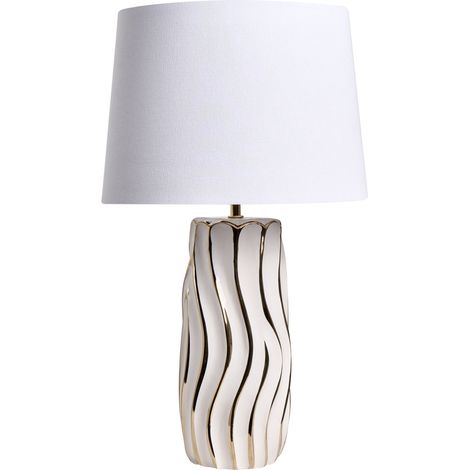 Lámpara de mesa de estilo glamuroso moderno elegante base de cerámica pantalla de lino forma cilíndrica blanco Patuca