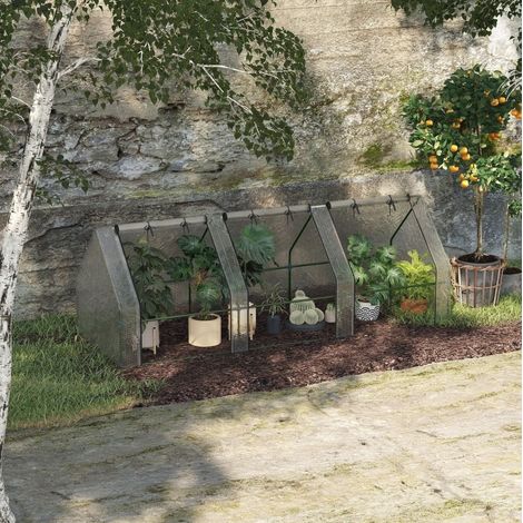 Serre de jardin 270x90x90 cm blanche en acier avec film PE et 3 fenêtres enroulables (1/4)
