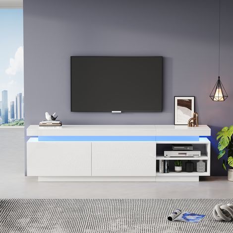 Mobile TV porta lucido con illuminazione LED, 2 ante, per TV fino a 70", bianco (1/5)