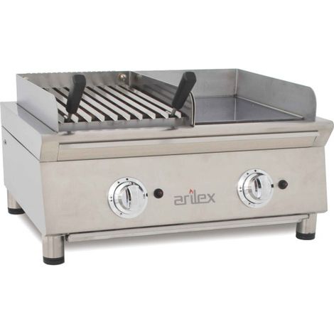 Frytop à Gaz en Acier Chromé + Barbecue à Gaz 35 cm - Arilex (1/3)