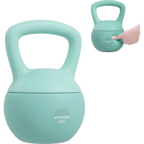 Pesa Rusa 6 kg Kettlebell Relleno de Arena Metálica y Mango Antideslizante para Entrenamiento en Casa 19x19x28 cm Verde (1/5)