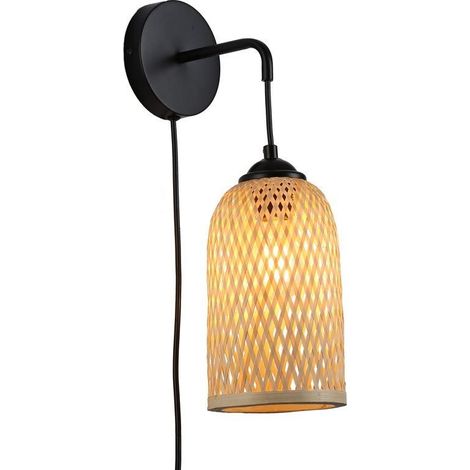 Barcelona Led – Applique murale en osier tressé E27 – Style boho chic – Longueur câble 136 cm – Indice de protection IP20 – Compatible ampoules LED (1/5)