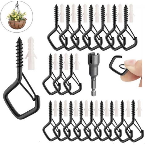Lot de 20 Crochet à Vis en acier inoxydable, Crochet Plafond avec Loquet de Sécurité, Piton à Visser Crochets muraux pour Suspendre des Plantes, des (1/5)