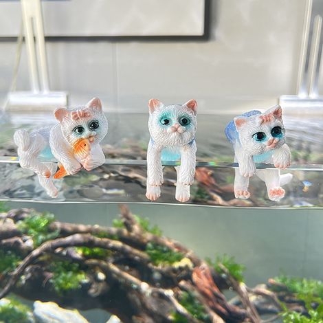 Ornement Aquarium - Chat Décoratif en PVC - Accroche-Bord de Bac - 9 cm - Pour Aquarium et Décoration Intérieure - Lot de 3 (1/5)