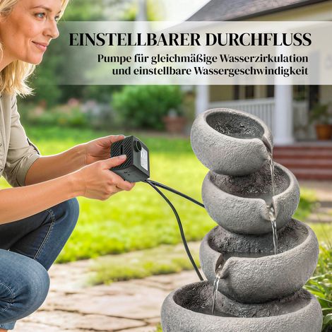 Fontaine de jardin en résine, bassin extérieur à 4 étages avec éclairage LED et pompe, effet pierre, 35 x 32 x 50 cm