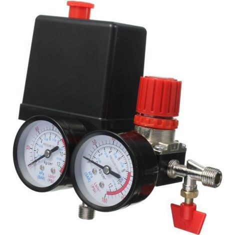 Regulateur De Pression - Vanne Air Compresseur - 180 PSI - 240 V - 15 A - Noir Rouge Or Argent - 45 X 75 X 80 Mm - Lot De 1 (1/4)