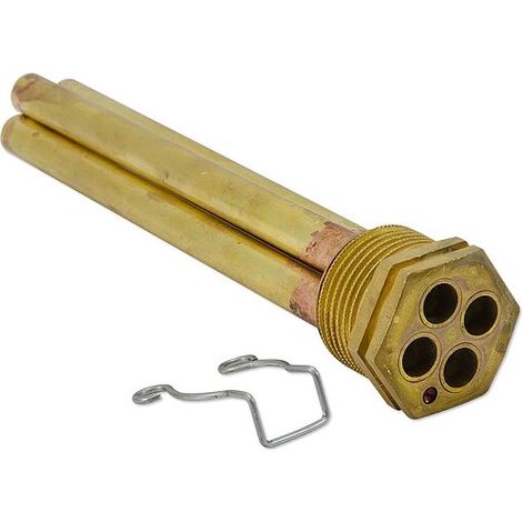 Messing-Tauchhülse 3/4'' für 4 Temperatur-Fühler - Tauchrohr-Innen-Ø 7 mm - L 130 mm - mit Halteklammer (1/3)